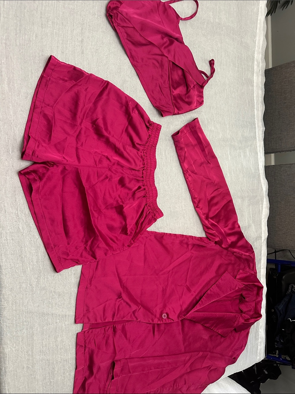 SHEIN Fuchsia Satin 3-Piece Loungewear Set